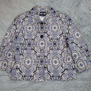 Jones New York Jacket Womens 12 Blue Button Up‎ Lined Boho Paisley Gypsy